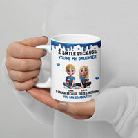 Personalized Cartoon Sisters Blue Paint Drip Mug, Humorous Daughter Ceramic Mug, Humorous Coffee Cup, Birthday Christmas Present from Parents