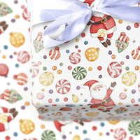 Peppermint Candy Gift Wrap, Watercolor Santa Wrapping Paper, Festive Christmas Wrapping Paper, Holiday Gift Wrap Roll, Xmas Present Paper