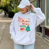 Coquette Bow Christmas Tree Sweatshirt, O Come Let Us Adore Him Hoodie, Christian Hymn Religious Pullover, Festive Holiday Hooded Top
