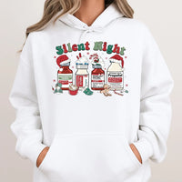 Humorous Medical Christmas Sweatshirt, Silent Night Nurse Hoodie, Adorable ICU Nurse Holiday Hoodie, Healthcare Worker Hooded Pullover, Xmas Present