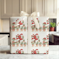 Poinsettia Botanical Gift Wrap Paper, Gardening Santa Christmas Wrapping Paper, Plant Lover Holiday Present Wrap, Xmas Wrapping Paper