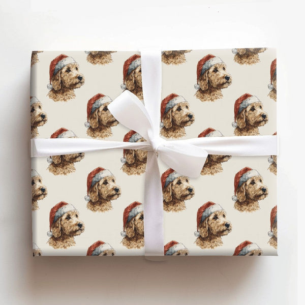 Santa Hat Dog Wrapping Paper, Goldendoodle Christmas Wrapping Paper, Adorable Puppy Holiday Gift Wrap, Doodle Winter Present 