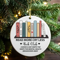 Book Lover Bookshelf Ornament, Read More Cry Less Christmas Ornament, Ceramic Reading Tree Ornament, Humorous Bookish Decor, Book Club Present