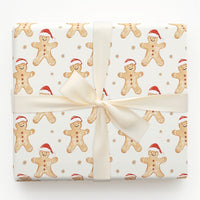 Adorable Christmas Cookie Gift Wrap, Watercolor Santa Hat Gingerbread Wrapping Paper, Holiday Snowflake Wrapping Paper, Winter Gift Wrap Roll