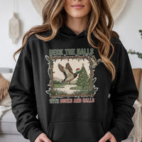 Duck Hunting Christmas Hoodie, Deck the Halls with Ducks and Calls Hoodie, Humorous Hunter Xmas Hoodie, Winter Holiday Pullover Sweatshirt
