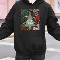 Botanical Christmas Tree Graphic Pullover, Merry Christmas Tree Hoodie, Comfy Winter Holiday Hooded Sweatshirt, Festive Xmas Present for Adults