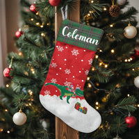 Red T-Rex Holiday Stocking, Personalized Dinosaur Christmas Stocking, Custom Name Dino Xmas Stocking, Adorable Kids Fireplace Mantle Decor