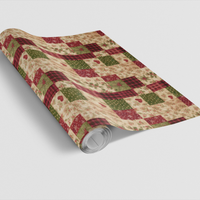 Patchwork Holiday Gift Wrap, Rustic Heart and Holly Wrapping Paper, Plaid Christmas Wrapping Paper, Quilt Pattern Gift Wrap Roll