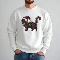 Black Kitten Santa Hat Crewneck, Christmas Cat Sweatshirt, Fairy Lights Cat Lover Shirt, Adorable Holiday Kitten Pullover, Comfy Xmas Cat Sweater