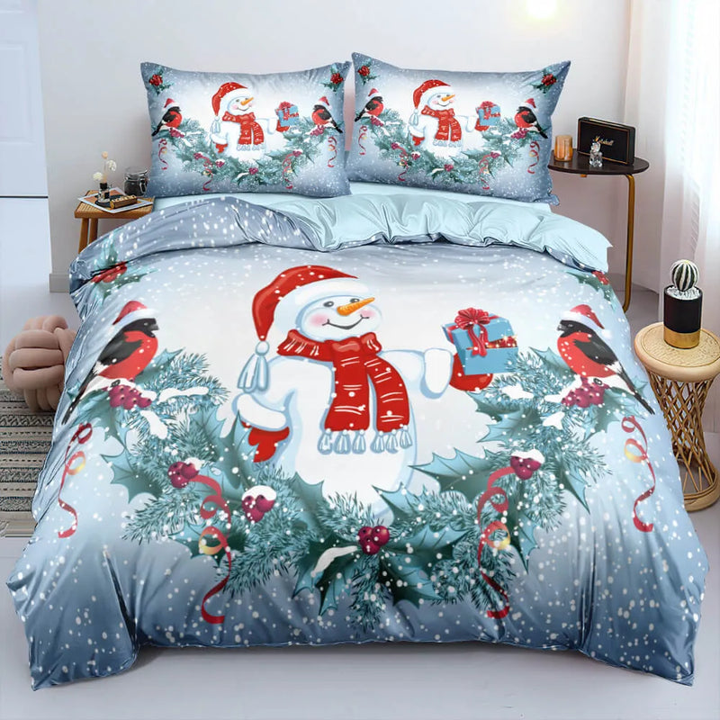 3D Winter Holiday Bedding Set, Christmas Snowman Duvet Cover Set, Festive Snowman Quilt Cover, Comfy Merry Xmas Bedroom Decor