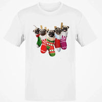 Humorous Xmas Pug Dog Shirt, Pug Christmas Socks T-Shirt, Holiday Animal Graphic Tee, Christmas Puppy Santa T-Shirt, Dog Lover Present