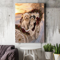 Poodle and Schnauzer Winter Carriage Art, Dogs in Christmas Sleigh Canvas, Holiday Dog Wall Decor, Seasonal Pet Print, Present for Dog Lovers