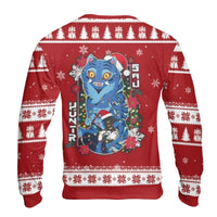 Humorous Holiday Cat Sweater, Derpy Blue Cat Ugly Christmas Sweater, Adorable Derpy Cat Christmas Sweatshirt, Animal Lover Xmas Crewneck Present