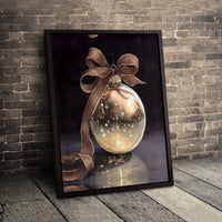 Sparkling Ribbon Holiday Decor, Gold Christmas Ornament Canvas Wall Art, Elegant Festive Winter Print, Digital Download Wall Art