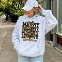 Rustic Leopard Bow Holiday Pullover, Merry Christmas Camo Hoodie, Country Hunting Season Sweatshirt, Adorable Xmas Tree Camouflage Hoodie