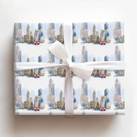 NYC Christmas Cityscape Gift Wrap, Snowy New York City Wrapping Paper, Watercolor Holiday Wrapping Paper, Winter City Gift Wrap Roll