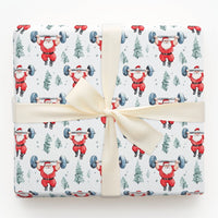 Fitness Gym Christmas Gift Wrap, Weightlifting Santa Wrapping Paper, Barbell Santa Wrapping Paper, Bodybuilder Holiday Paper