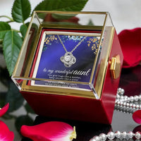 CZ Crystal Love Knot Pendant, Love Knot Necklace for Aunt, Rotating Rose Box Auntie Necklace, Christmas Holiday Aunt Present, Birthday Jewelry