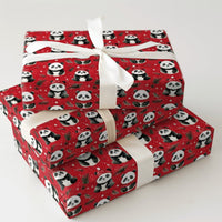 Adorable Animal Christmas Gift Wrap, Red Panda Santa Hat Wrapping Paper, Festive Red Holiday Present Paper, Kids Xmas Wrapping Paper