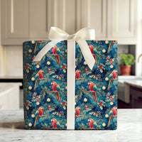 Tropical Holiday Bird Gift Wrap, Macaw Christmas Wrapping Paper, Watercolor Scarlet Macaw Wrapping Paper, Festive Winter Present Wrap