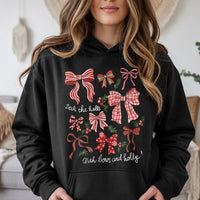 Deck the Halls with Bows and Holly Sweatshirt, Retro Christmas Hoodie, Coquette Holiday Hoodie, Adorable Xmas Hooded Sweatshirt