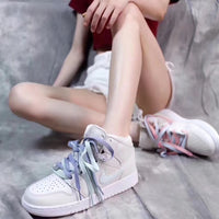 High Top Sneakers, Blue Pink Colorway, Mismatched Colorway, Lace Up Design, Casual Gift for Sneaker Fans