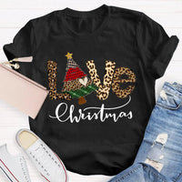 Festive Tree Graphic Shirt, Christmas Leopard Print T-Shirt, Trendy Animal Print Holiday Tee, Retro Merry Christmas Graphic T-Shirt