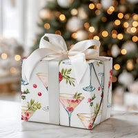 Holiday Martini Gift Wrap, Christmas Cocktail Wrapping Paper, Festive Christmas Cocktail Present Wrap, Elegant Holiday Present Paper Roll