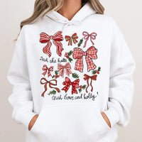 Deck the Halls with Bows and Holly Sweatshirt, Retro Christmas Hoodie, Coquette Holiday Hoodie, Adorable Xmas Hooded Sweatshirt