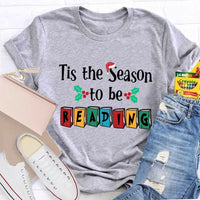 Book Lover Christmas Graphic Tee, Tis the Season to Be Reading T-Shirt, Bibliophile Holiday Shirt, Bookworm Xmas Tee, Reader Holiday Shirt