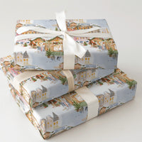 Watercolor Winter Village Gift Wrap, Christmas Market Wrapping Paper, Festive Holiday Wrapping Paper, European Town Xmas Present Wrap