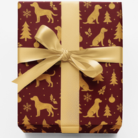 Red Gold Canine Gift Wrap, Crimson Dog Christmas Wrapping Paper, Winter Holiday Dog Wrapping Paper, Elegant Pet Lover Gift Wrapping Paper