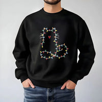 Festive Kitten Holiday Crewneck, Cat Christmas Lights Sweatshirt, Adorable Pet Lover Winter Sweater, Comfy Xmas Party Present for Cat Lovers