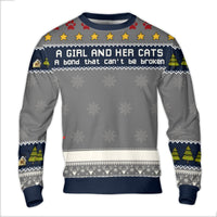 Bond That Cannot Be Broken Christmas Sweater, A Girl and Her Cats Ugly Sweater, Adorable Cat Lover Holiday Sweater, Cat Mom Crewneck Sweatshirt