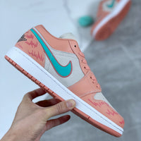 Low Top Sneakers, Green Pink Colorway, Lace Up Design, Casual Gift for Sneaker Fans
