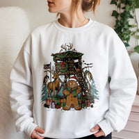 Humorous Deer Hunter Sweatshirt, Gingerbread Man Hunting Sweatshirt, Christmas Cabin Scene Pullover, Holiday Hunting Sweatshirt, Hunter Present