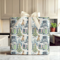 Colonial House Gift Wrap, Yellow Labrador Christmas Wrapping Paper, Festive Dog Wrapping Paper, Holiday Gift Wrap, Dog Lover Present Wrap