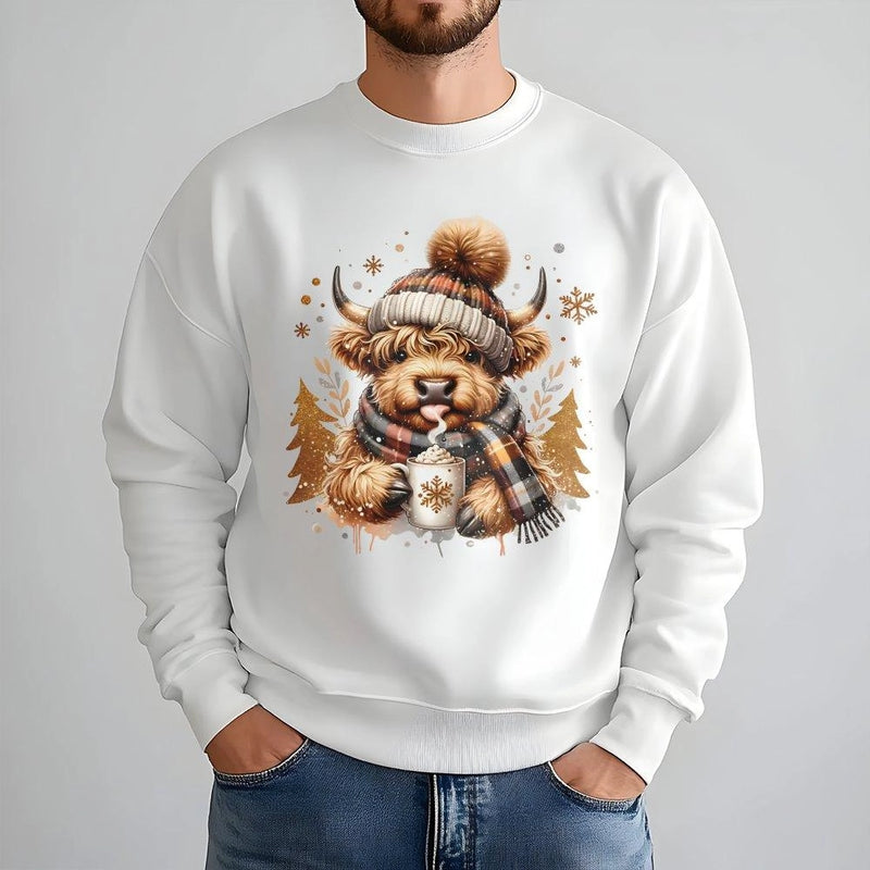 Adorable Cow Christmas Sweater, Highland Cow Christmas Sweatshirt, Winter Highland Cow Pullover, Farm Animal Holiday Crewneck, Cow Lover Present