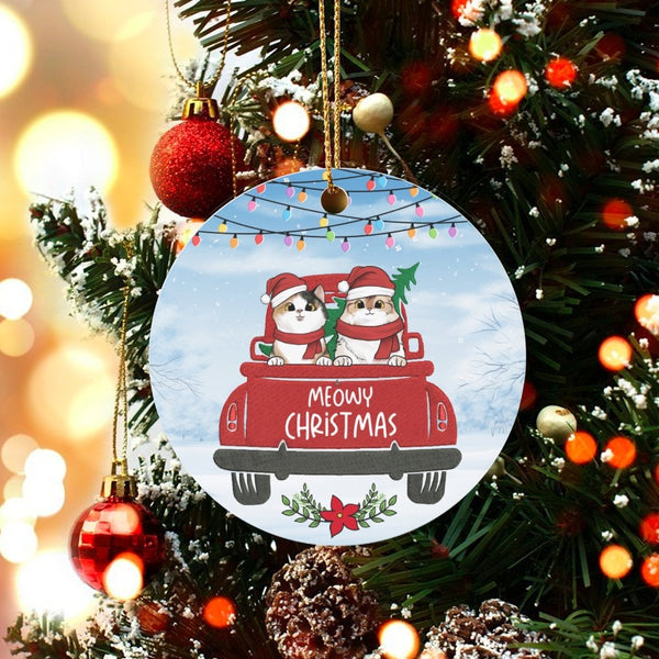Two Cats in Red Truck Christmas Ornament, Meowy Christmas Ceramic Ornament, Adorable Pet Holiday Tree Ornament, Present for C