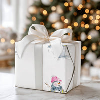 Pink Beanie Winter Gift Wrap, Watercolor Snowman Wrapping Paper, Adorable Christmas Holiday Paper, Snowman Present Wrap, Festive Wrapping Paper