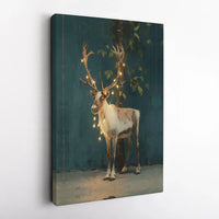 Whimsical Winter Forest Canvas Print, Christmas Reindeer with Fairy Lights Canvas Wall Art, Festive Holiday Wall Decor, Xmas Home Present