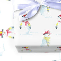 First Responder Gift Wrap, Firefighter Snowman Wrapping Paper, Watercolor Snowman Wrapping Paper, Adorable Christmas Firefighter Wrapping Paper
