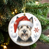 Santa Hat Puppy Tree Ornament, Cairn Terrier Christmas Ornament, Ceramic Dog Breed Holiday Ornament, Festive Pet Keepsake, Dog Lover Present