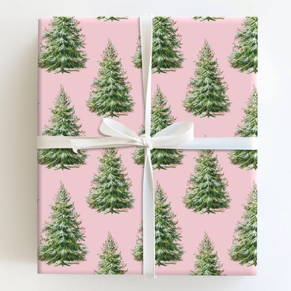 Modern Pastel Holiday Gift Wrap, Pink Christmas Tree Wrapping Paper, Watercolor Pine Tree Wrapping Paper, Adorable Aesthetic 