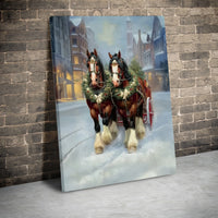 Snowy Town Winter Scene Canvas, Christmas Horse Carriage Canvas Wall Art, Holiday Farmhouse Canvas Print, Rustic Winter Wall Art Decor