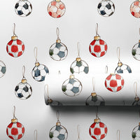 Watercolor Soccer Ornament Gift Wrap, Soccer Ball Christmas Wrapping Paper, Sports Holiday Wrapping Paper, Soccer Fan Gift Wrap Roll