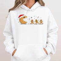 Retro Arcade Cookie Eater Hoodie, Christmas Gingerbread Man Hoodie, Humorous Gamer Holiday Sweatshirt, Adorable Xmas Video Game Pullover Hoodie