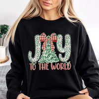 Plaid Bow Christmas Tree Crewneck, Joy to the World Sweatshirt, Christian Holiday Sweatshirt, Religious Merry Xmas Pullover for Women