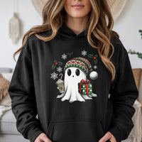 Hot Cocoa Spooky Holiday Hoodie, Adorable Ghost Christmas Hoodie, Festive Winter Ghost Hooded Sweatshirt, Comfy Xmas Cocoa Pullover Hoodie, Present