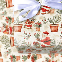 Watercolor Plant Christmas Gift Wrap, Gardening Santa Wrapping Paper, Poinsettia Holiday Present Wrap, Plant Lover Xmas Gift Wrapping Paper